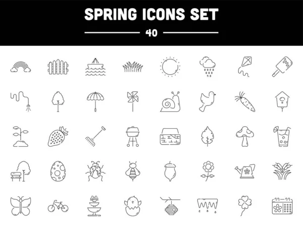 Black Linear Style Spring Icon Set — 스톡 벡터