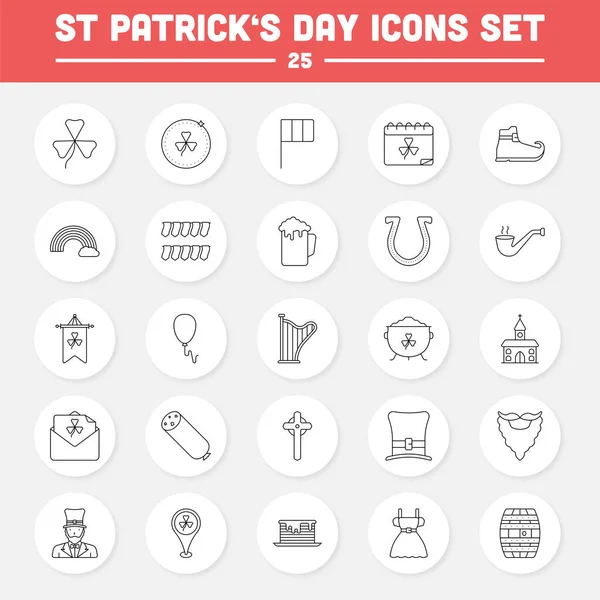 Patrick Day Black Thin Line Art Icon Set — Vector de stock