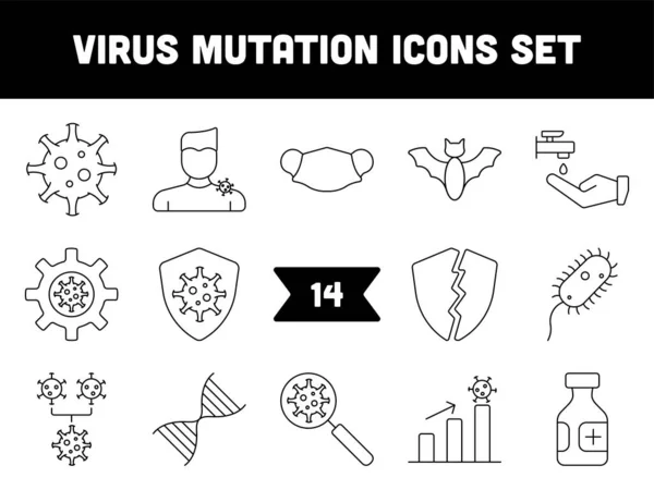 Zwarte Beroerte Illustratie Van Virus Mutatie Icoon Set — Stockvector