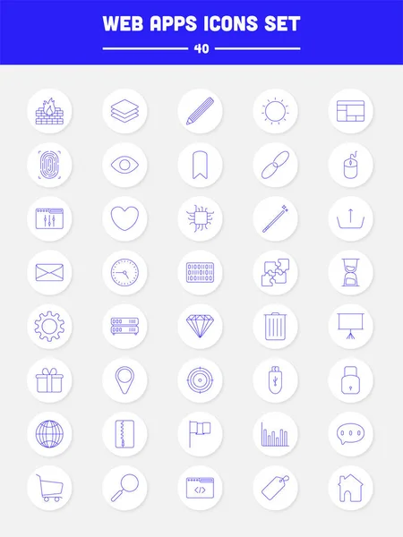 Niebieski Zarys Ilustracji Web Tool App Icon Set — Wektor stockowy