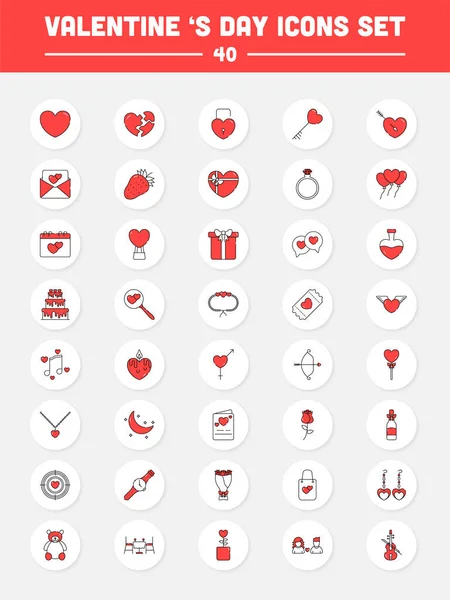 Valentine Day Red White Icon Set Circle Background — Vector de stock