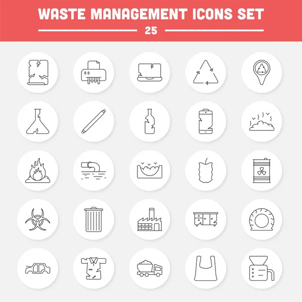 Waste Management Black Stroke Icon Set — Archivo Imágenes Vectoriales