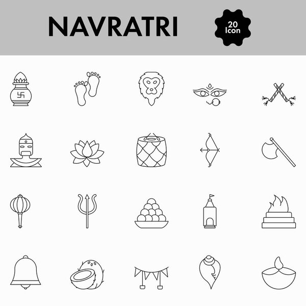 20 Navratri Icon Set In Linear Style.