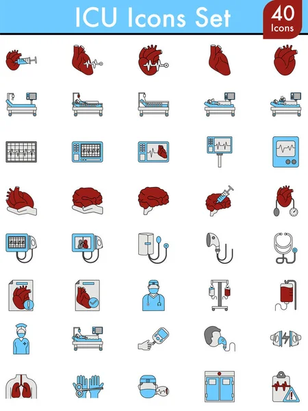 Colorful Set Icu Icon Flat Style — Archivo Imágenes Vectoriales