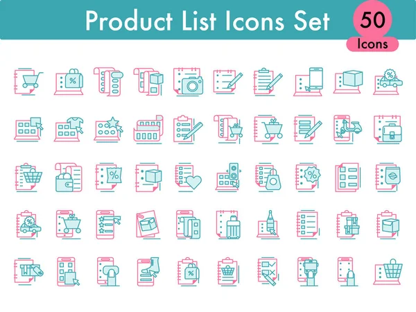 Flat Style Product List Icon Set Teal Red Color — стоковий вектор
