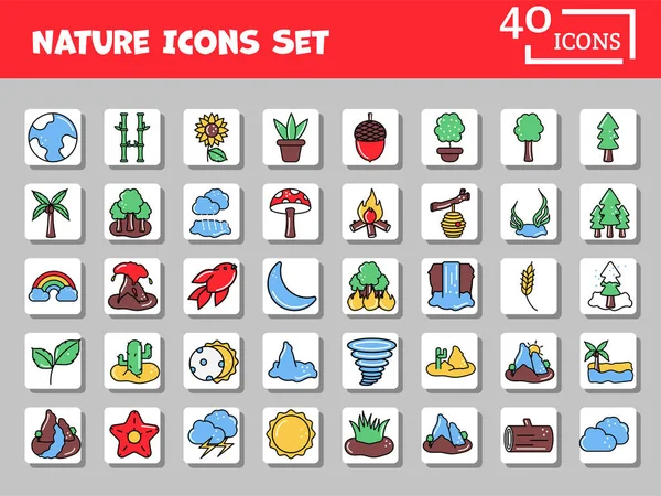 Colorful Set Nature Icons Flat Style — 스톡 벡터