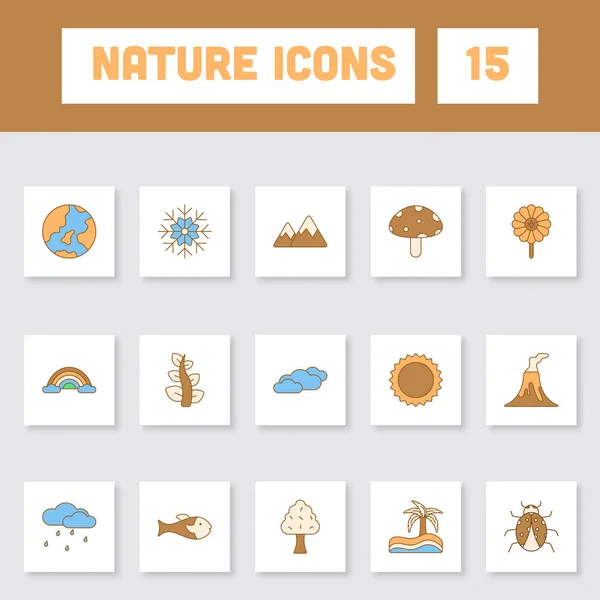 Colorful Nature Icon Set Square Background — Archivo Imágenes Vectoriales