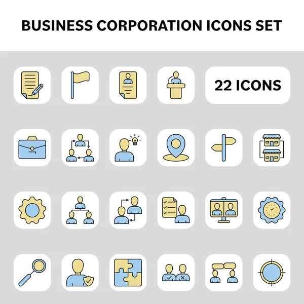 Flat Style Business Corporation Icon Set Grey Sequare Background — Stock Vector