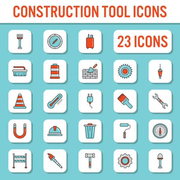 Colorful Construction Tool Icon Set Flat Style — Archivo Imágenes Vectoriales