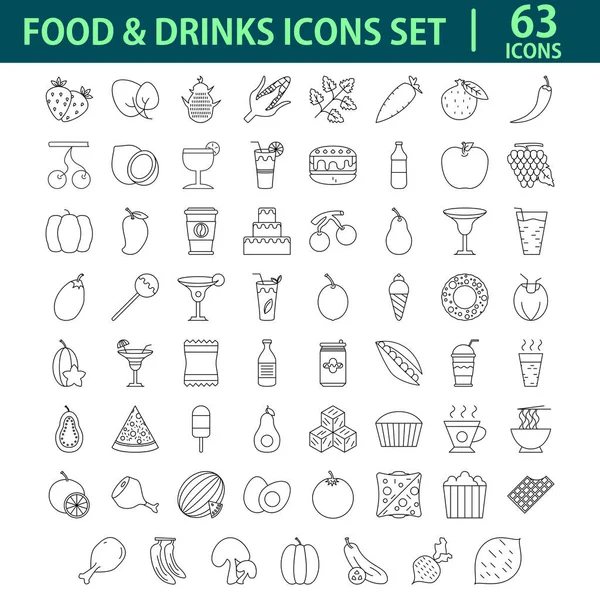 Conjunto Iconos Comida Bebida Black Stroke — Vector de stock