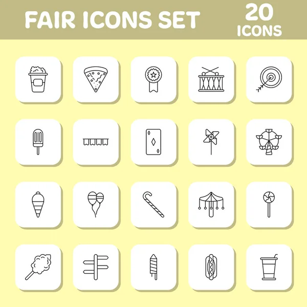 Black Line Art Set Von Fair Icons Auf Gelbem Und — Stockvektor