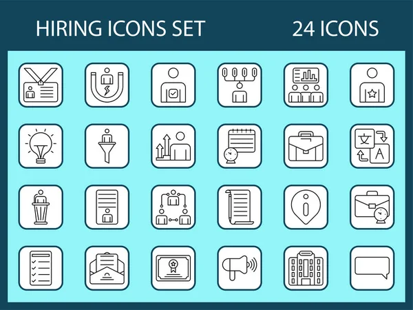 Thin Line Art Hiring Icon Set Square White Turquoise Background — Archivo Imágenes Vectoriales