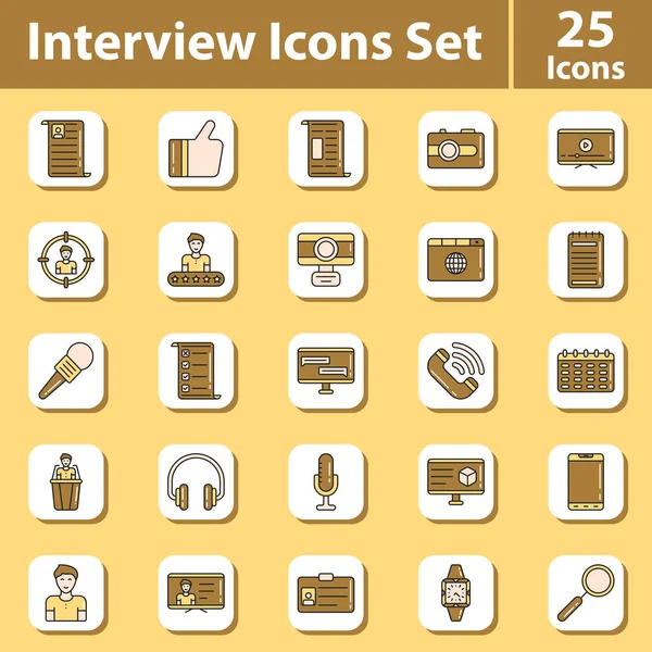Yellow Bronze Interview Flat Icon Set Square Background — Archivo Imágenes Vectoriales