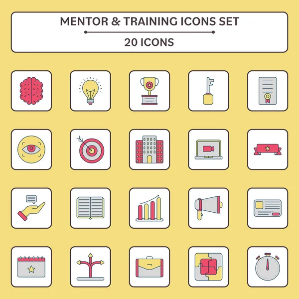 Flat Style Mentor Training Icons White Yellow Background — Archivo Imágenes Vectoriales