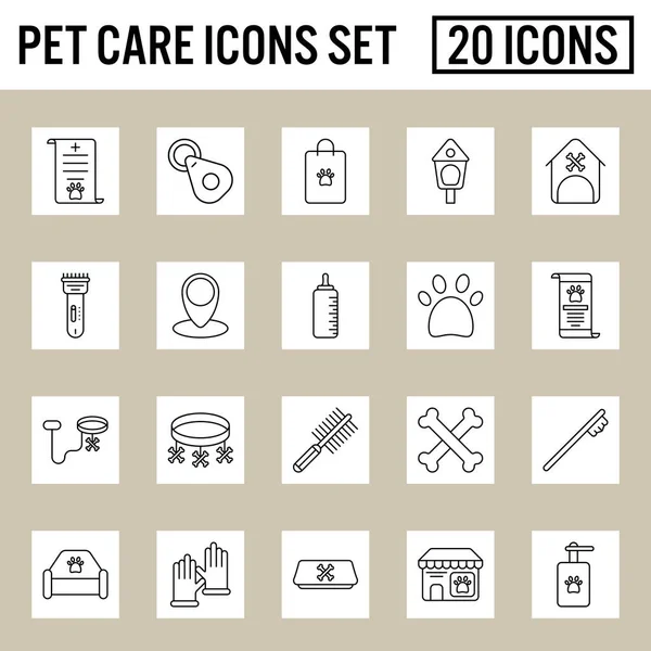 Black Outline Pet Care Icons Grey White Square Background — Vector de stock