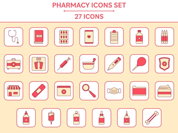 Pharmacy Square Icon Set Red Yellow Color — Image vectorielle