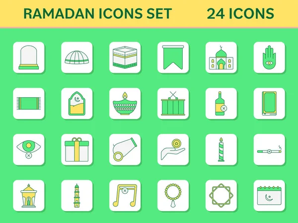 Ramadan Pictogram Ingesteld Groen Wit Vierkant Achtergrond — Stockvector