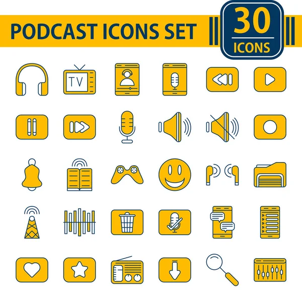 Icono Podcast Estilo Plano Establecido Color Amarillo Blanco — Vector de stock