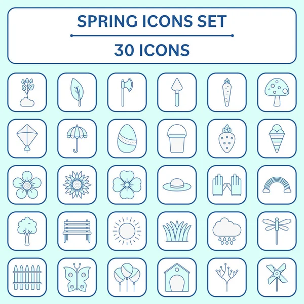 Flat Style Spring Icon Set Turquoise White Square Background — ストックベクタ