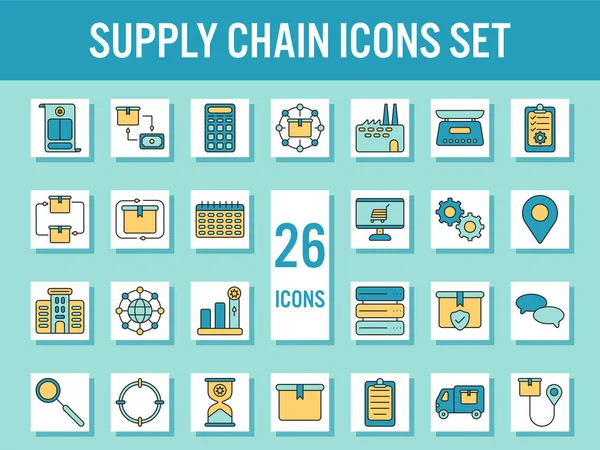 Yellow Blue Chain Icon Set Flat Style — Archivo Imágenes Vectoriales