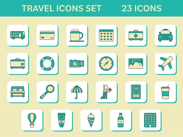 Teal Yellow Color Set Travel Icons Square Background — Vector de stock