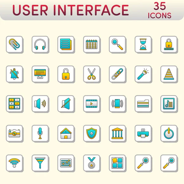 User Interface Blue Yellow Icon Set Square Background — 스톡 벡터
