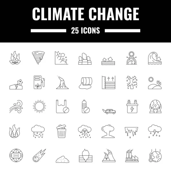 Набір Піктограм Зміни Клімату Чорний Контур — стоковий вектор