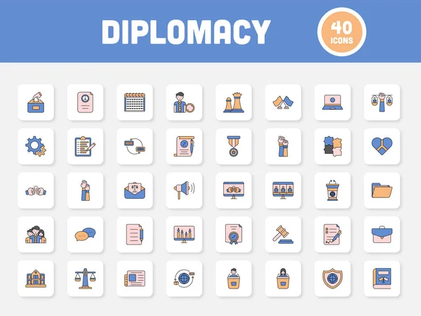 Colorful Set Diplomacy Icon Flat Style — Stock Vector
