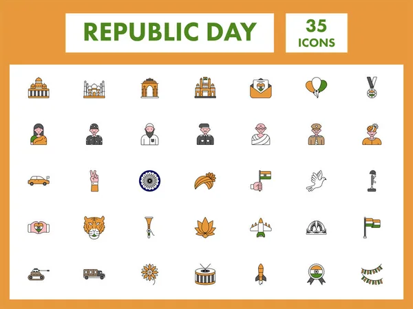 Colorful Set Republic Day Festival Flat Icon — Vector de stock