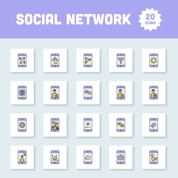 Set Colori Giallo Blu Diverse Connessioni Social Network Dall Icona — Vettoriale Stock