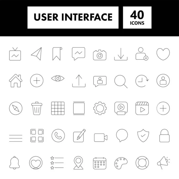 User Interface Black Stroke Icon Symbol Set — Vector de stock