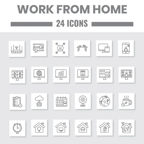 Black Outline Set Work Home Icon — Stock Vector