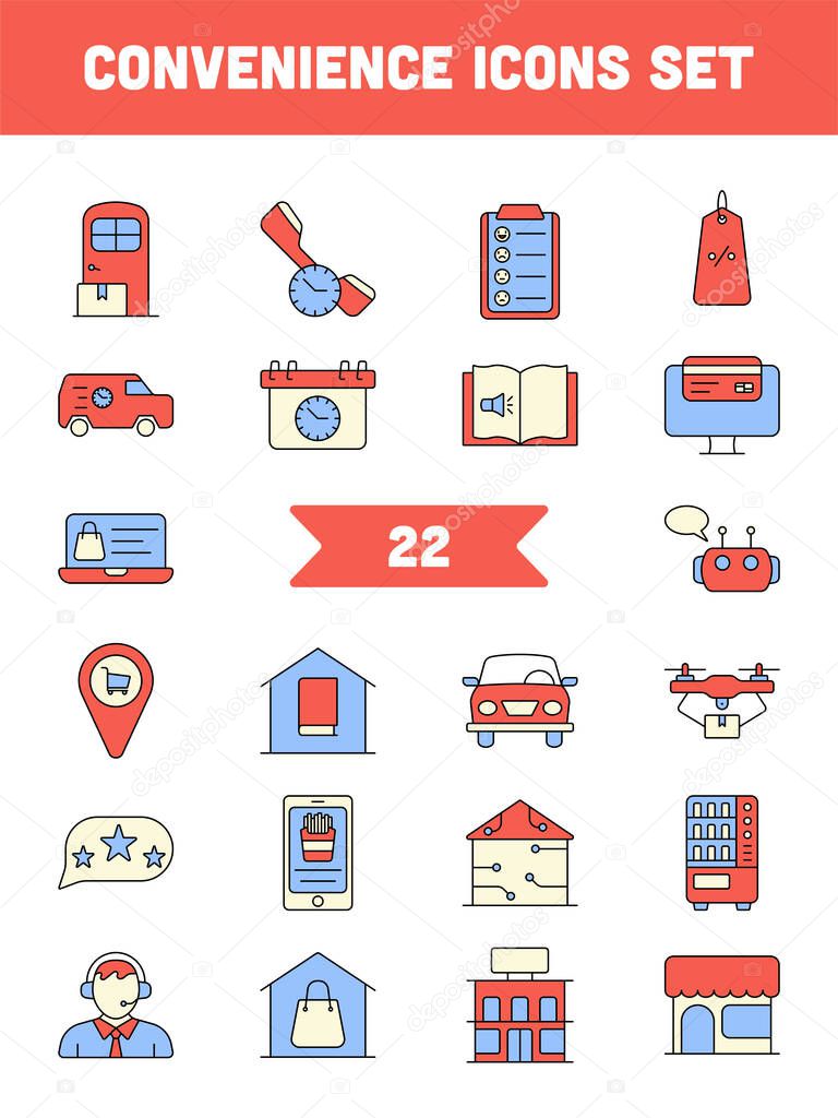 Red And Blue Color Set Convenience Icon Or Symbol.