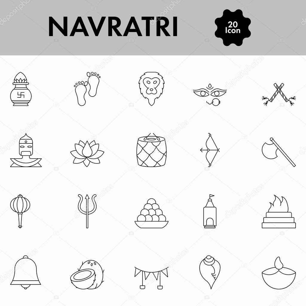 20 Navratri Icon Set In Linear Style.