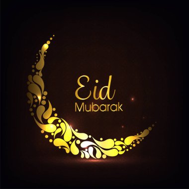 Paisley Ark Düşüşlü Altın Bayram Yazı Tipi Kahverengi Arkaplan 'da Hilal Ay' ı oluşturur.