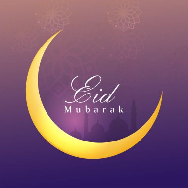 Mübarek Kurban Bayramı Kutlaması Konsepti Altın Hilal Ay, Mandala Şablonu Mezuniyet Mor Siluet Camii Arkaplanı.