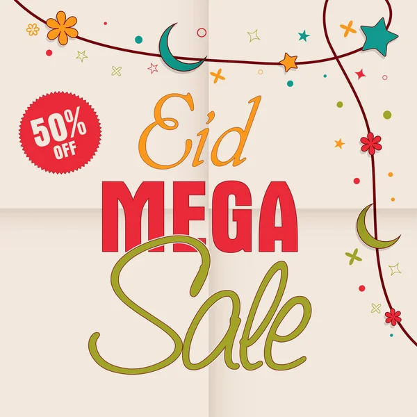 Eid Mega Sale Poster Design Discount Offer Label Crescent Moon — Image vectorielle