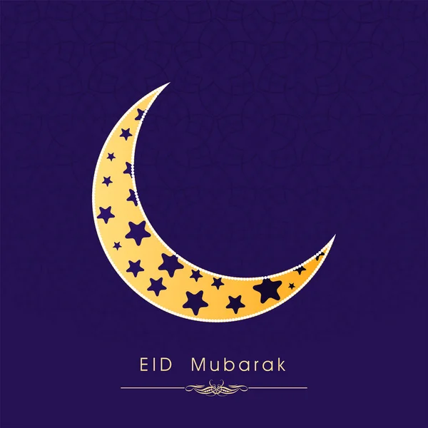 Eid Mubarak Greeting Card Crescent Moon Stars Blue Mandala Pattern — 스톡 벡터