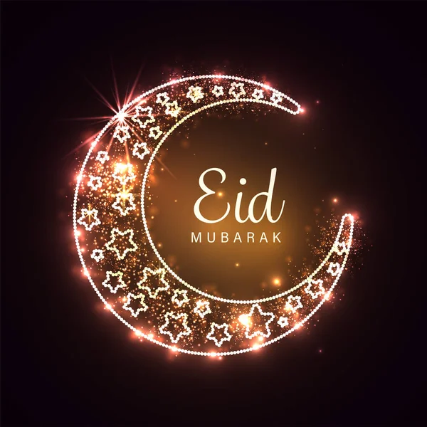 Eid Mubarak Celebration Poster Design Ornament Crescent Moon Lights Effect — Wektor stockowy
