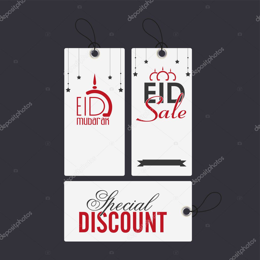 Eid Mubarak Sale Tag Collection On Gray Background.