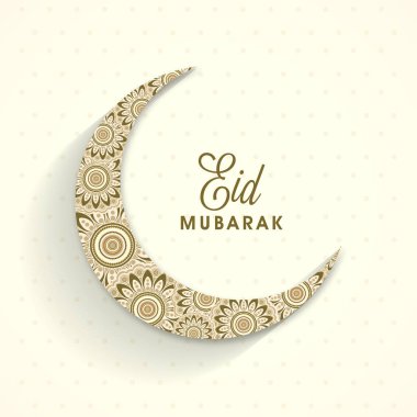 Eid Mubarak Celebration Concept With Crescent Moon In Mandala Pattern On Beige Dotted Background. clipart