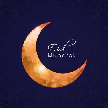 Mavi Çiçek desenli Çokgen Ay 'lı Bayram Mübarek tebrik kartı.