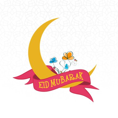 Hilal Ay 'lı Bayram Mübarek Kurdelesi Beyaz Mandala Desenli Çiçek Arkaplanı.