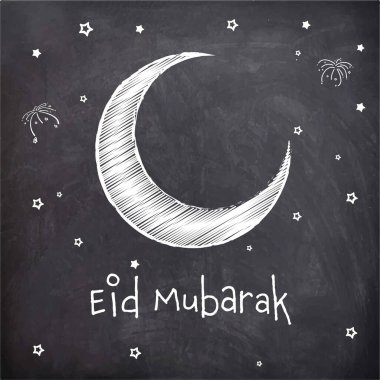 Karalama Sty ile Bayram Mübarek Kavramı; e Crescent Moon, Stars and Fireworks on Black Grunge Arkaplanı.