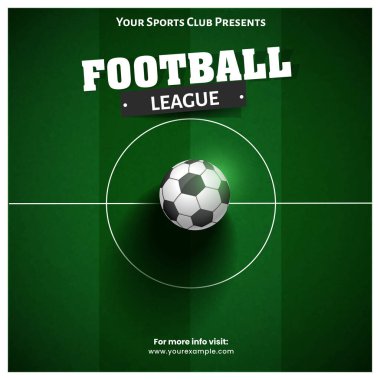 Futbol Ligi Poster Tasarımı Yeşil Arkaplanda Gerçekçi Futbol Topuyla.