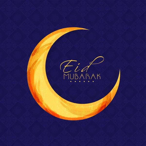 Eid Mubarak Font Orange Crescent Moon Blue Damask Pattern Background — Image vectorielle