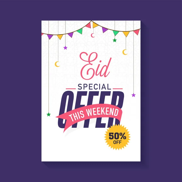 Eid Sale Template Flyer Design Discount Offer Crescent Moon Stars — Wektor stockowy