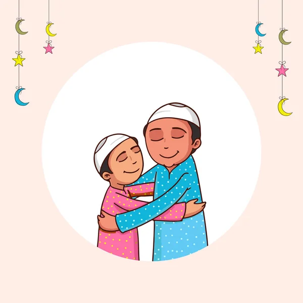 Islamic Young Boys Hugging Each Other White Pink Background Islamic — Stockvector