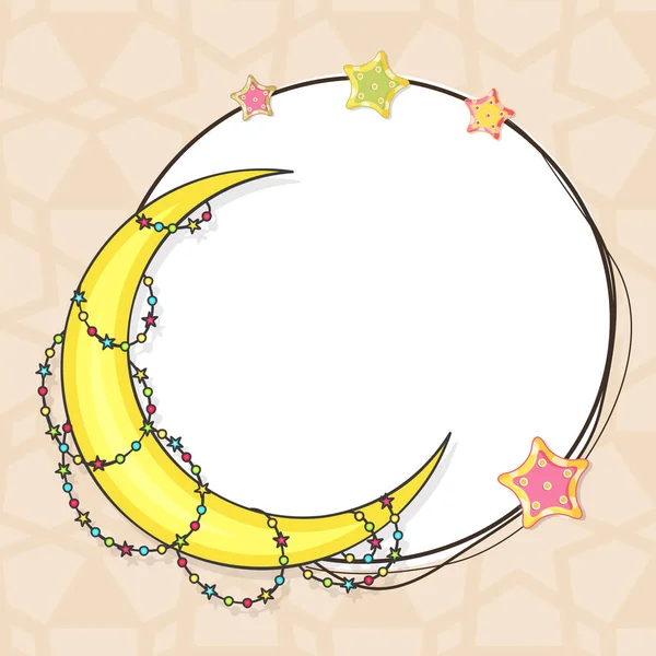 Muslim Community Festival Concept Crescent Moon Stars Empty White Circular — Vettoriale Stock