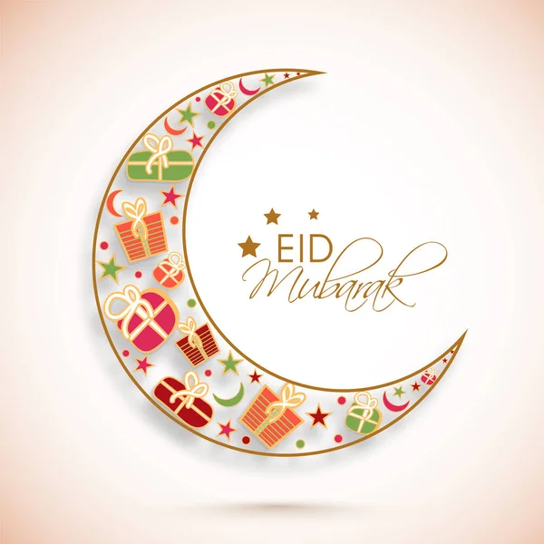 Eid Mubarak Celebration Concept Crescent Moon Made Gift Boxes Stars — Stock vektor